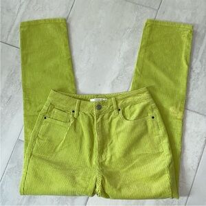PacSun Lime Green 5 Pocket 100% Cotton Mom Jean Corduroy Pants Size 27.